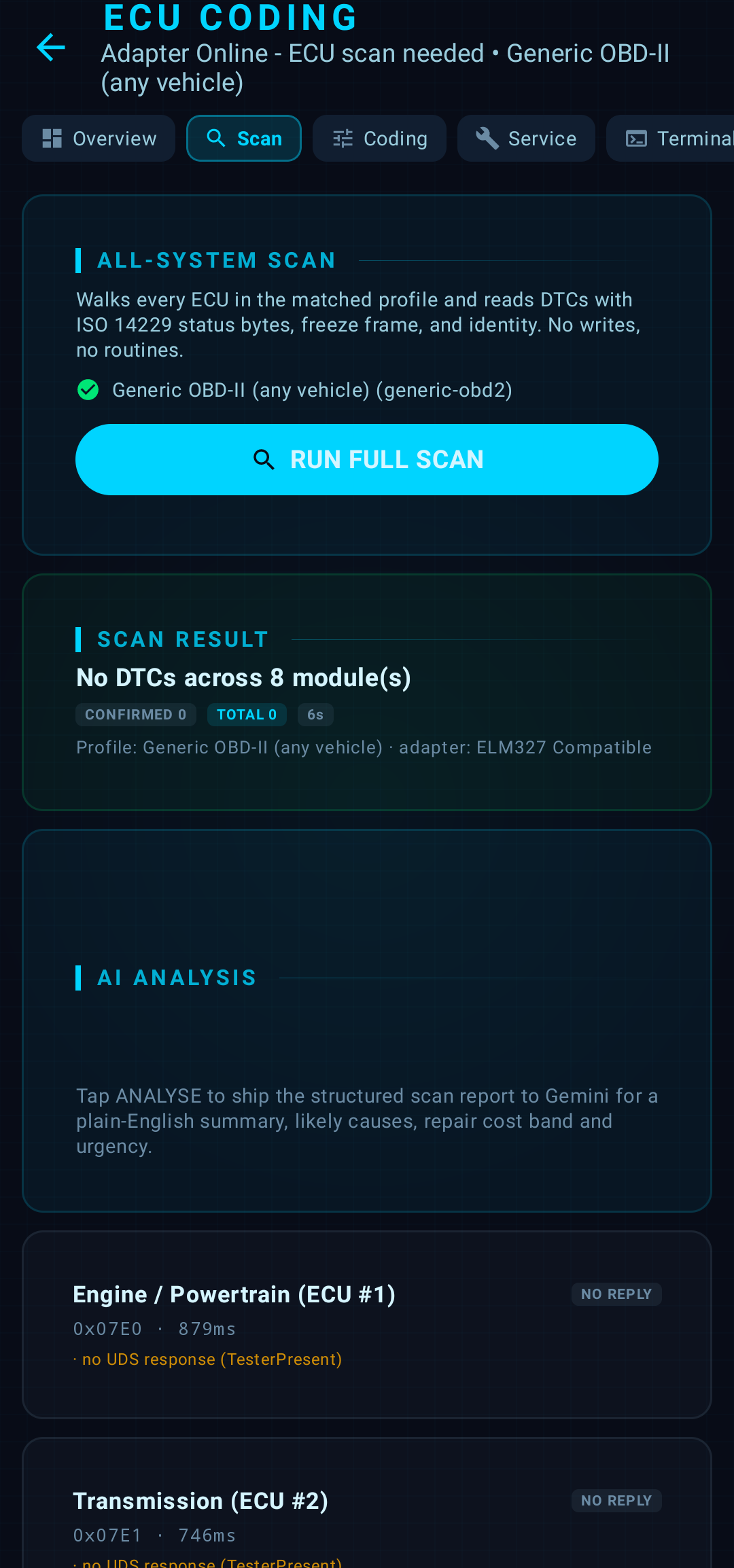 REVVA all-system scan results