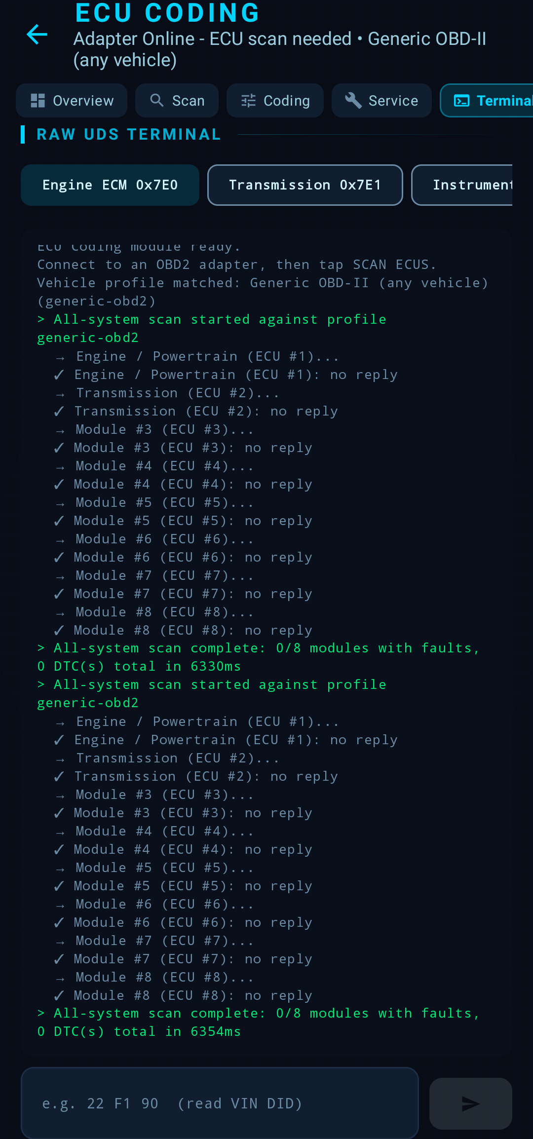 REVVA UDS terminal response trace